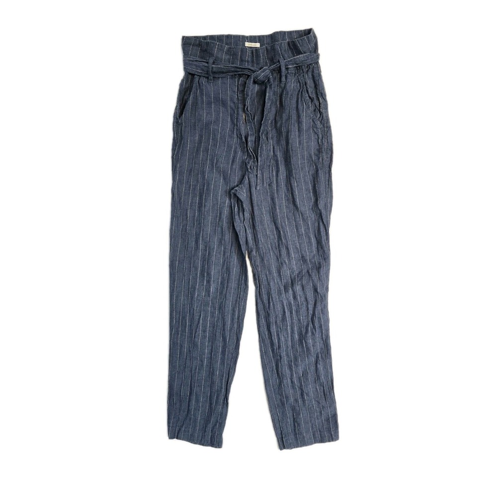 catherine malandrino Linen Women's Paper Bag Pants 4 Navy Blue